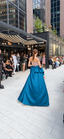 Butterfly Encore by AURELIA BY ARWA — back view of the blush bustier and teal overskirt at New York Fashion Week.