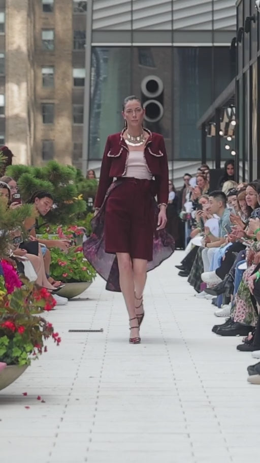 Claret Twirl — New York Fashion Week runway clip, front and side views